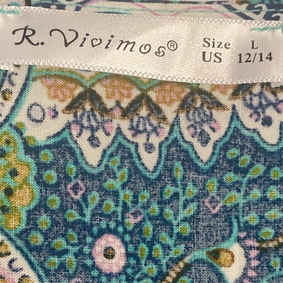 R. VIVIMOS Blue & Chartreuse Paisley Ruffled Maxi Wrap Dress SZ LG (12/14) - Picture 11 of 12